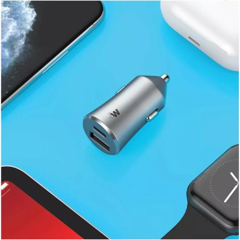 Just Wireless 3.4A Dual Port USB-A and USB-C Car Charger Gray